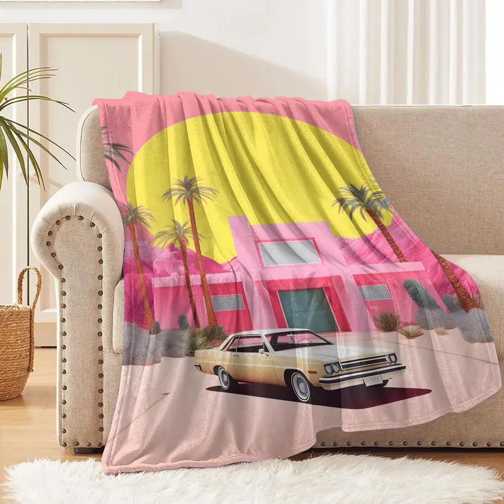 California Sunset Colorful Collage Art Throw Blanket Soft Flannel Throw Lightweight Summer Home Nap for Sofa Cozy Bed Travel