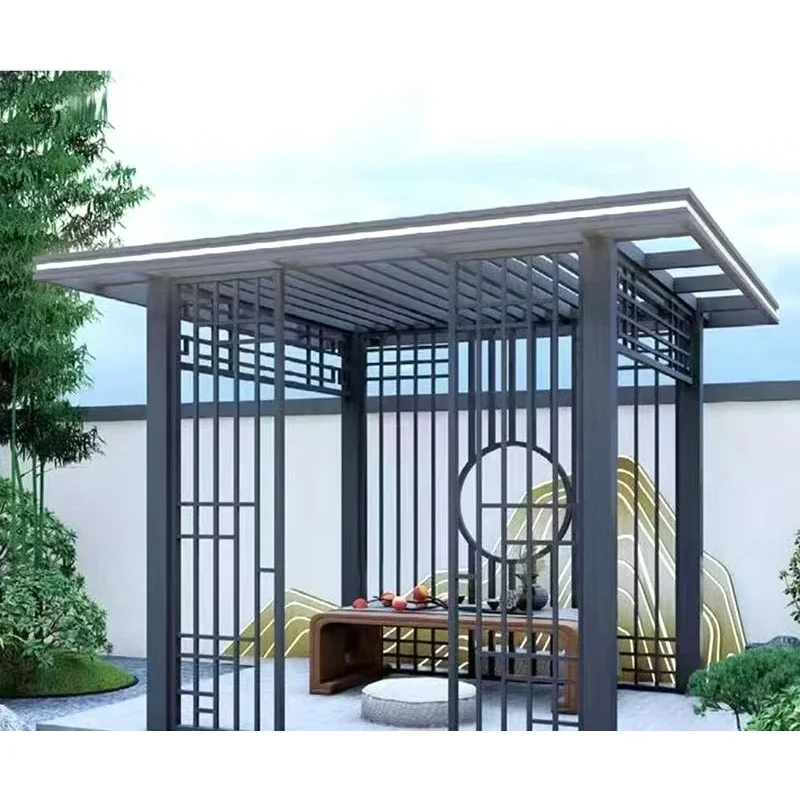 Bioclimatic Stretchable Aluminum Alloy Rattan Powder Coated LED Lighting Anti-Windproof Durable Outdoor Balcony