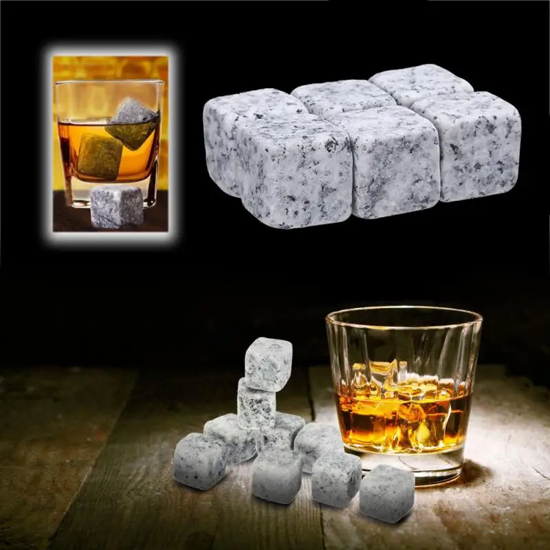 6pcs Whiskey Stones Sipping Ice Cube Cooler Reusable Whisky Ice Stone Whisky Natural Rocks Bar Wine Cooler Party Wedding Gifts