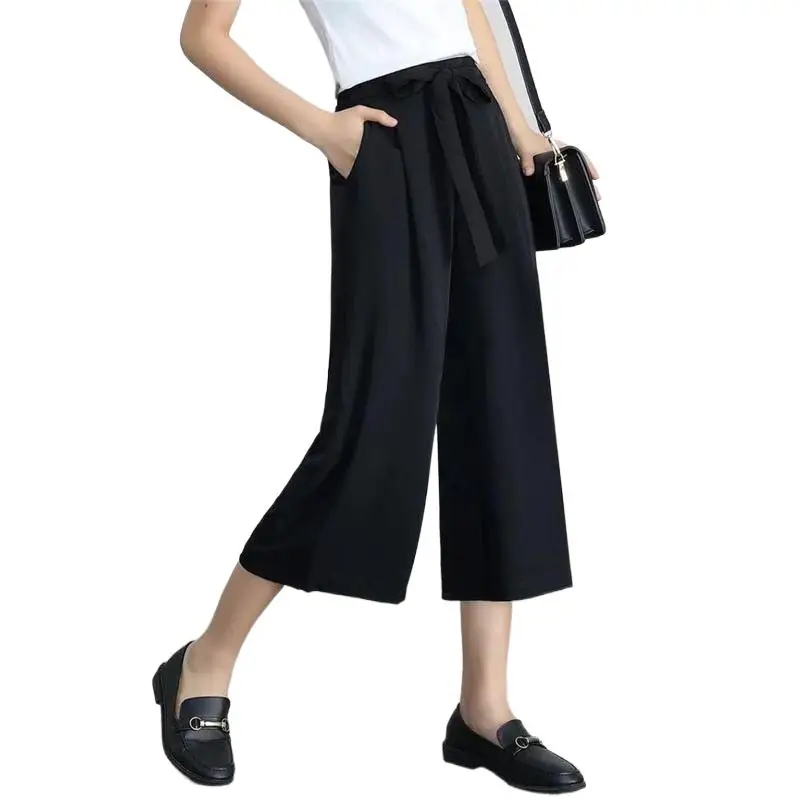 

Summer Cool Sweet Sashed Trousers Chiffon 2024 Casual Loose Straight Slimming Elastic Oversized Pants Girls Women