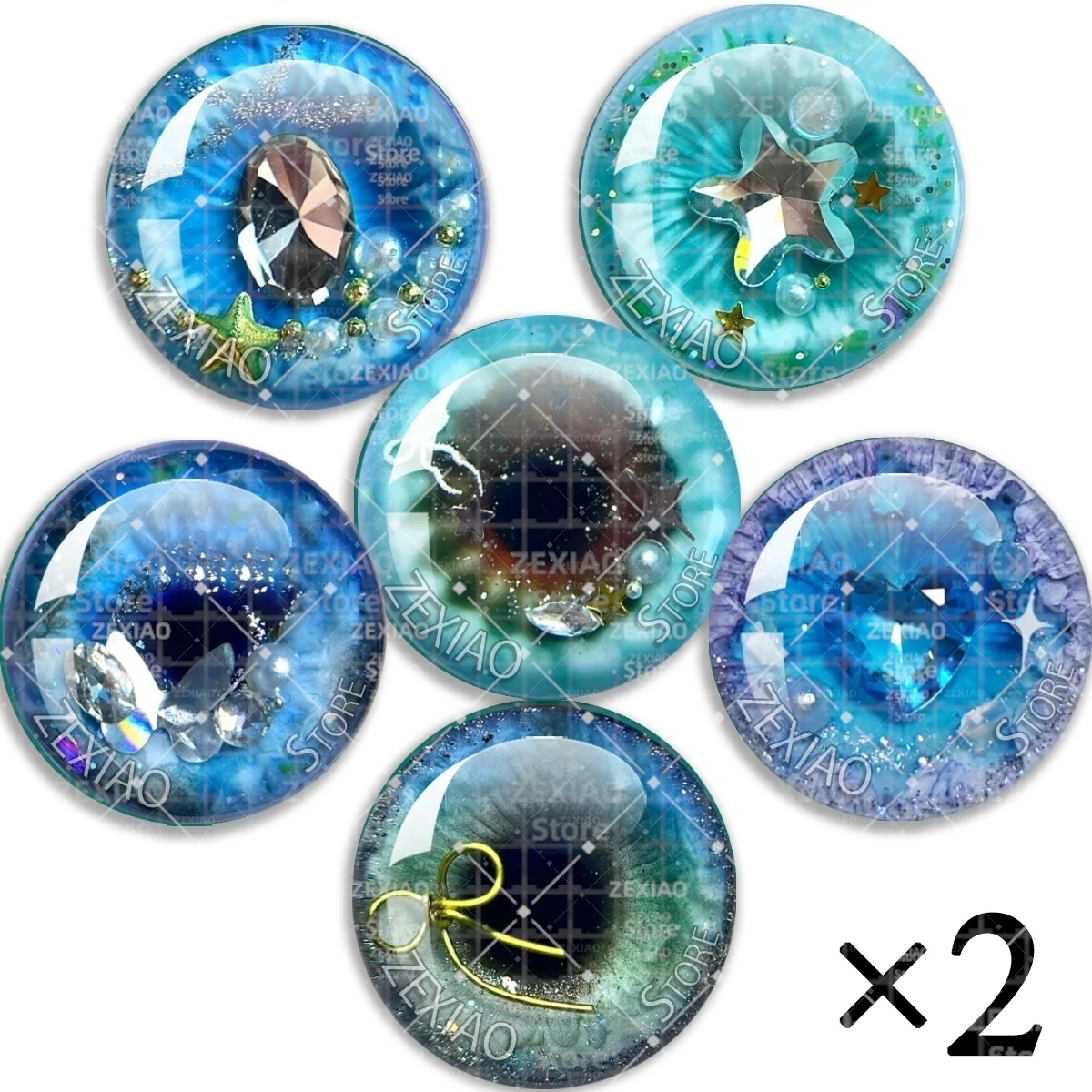 6Pairs Blue Series Blythe Doll Pupil Eyes Chips 10MM-40MM Glass Dome Eye Jewelry Making Supplies Bulk Items Wholesale MS008