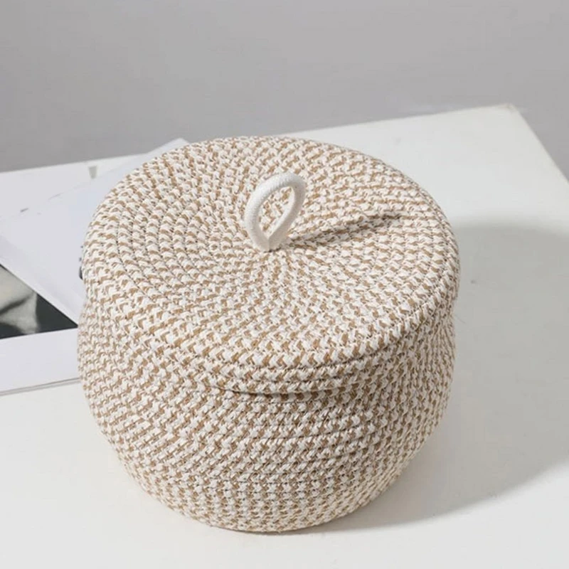 

Hand-woven Storage Basket with Lid Cotton Rope Container for Eggs Tray DXAF