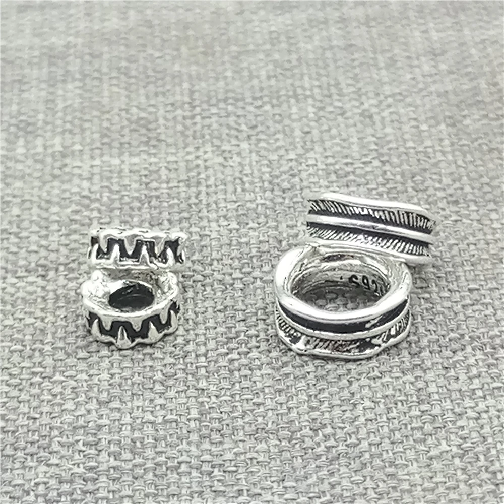 

10 Sterling Silver Ring Spacer Beads 925 Silver Large Hole Tire Bead for Bracelet Necklace