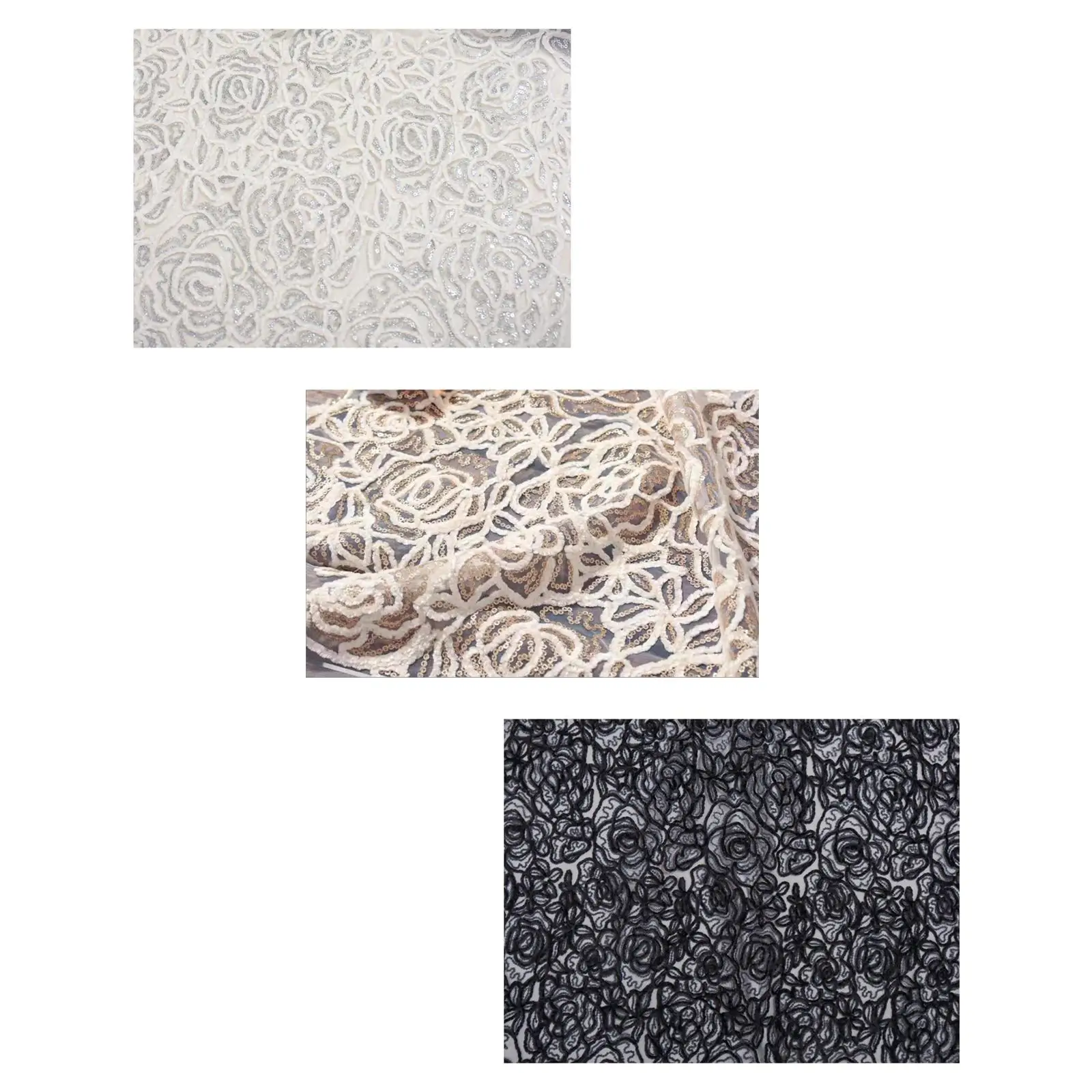 Floral Lace Fabric Sequins Fabric for Wedding Party Dresses Scarves Apparel