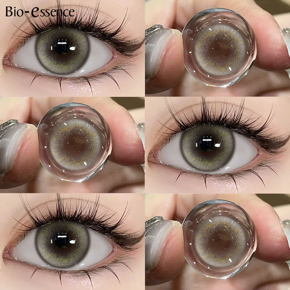 Bio-essense - 2 Lentes de Contacto de Color para Ojos, Gris Natural, Lentes Verdes, Lentes Coreanas Anuales para Uso Diario y Belleza