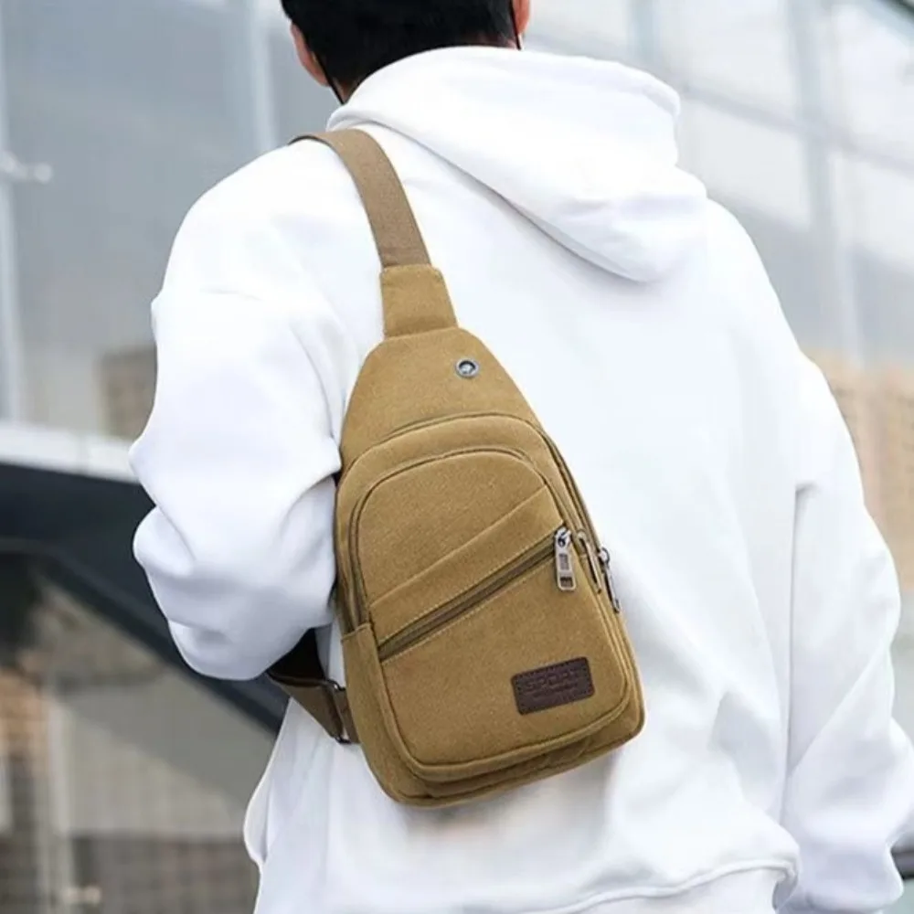 Bolso de lona para el pecho para hombre, bolso de hombro tipo bandolera multifuncional de gran capacidad, mochila deportiva de estilo coreano con hombro ajustable