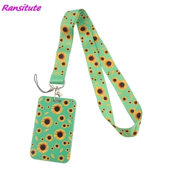 Ransitute R1488 yeşil ayçiçeği gizli engelli kordon kartı kimlik tutucu kartvizit araba anahtarlık anahtarlık tutucu takı