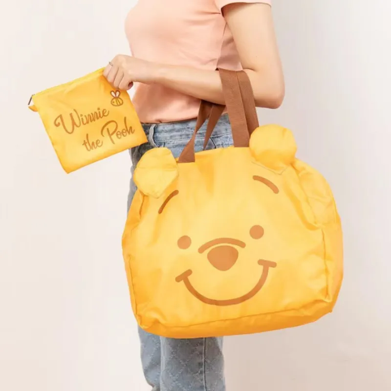 Japan Cute Surrounding Winnie The Pooh Stitch Folding Handbag Travel Tie Rod Shopping Bag Cartoon Lightweight Storage Bag