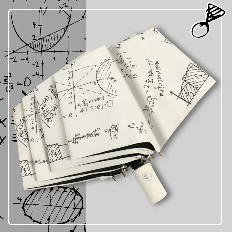 Children Automatic Umbrella Mathematical Formula Folding Umbrellas Black Coating Anti UV Umbrella Middle School Student Umbrella
