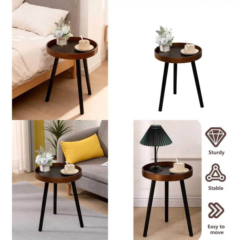 

Compact Circular Coffee Table, Wooden Top with 3 Metal Legs, Modern Accent Table for Living Room, Bedroom, Office, and Small Spa