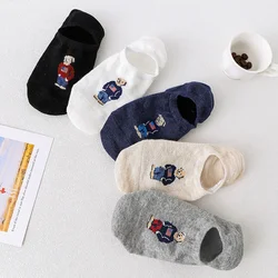 5 Pairs Unisex Men Socks 5 Colors Summer New Cartoon Bear Cotton Boat Socks Light Comfortable Sweat-absorbent Invisible Socks