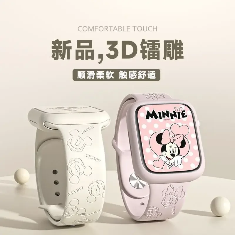 Orologio Disney Mickey Apple WatchS10 con cinturino elastico delicato sulla pelle ApplewatchS9 8/7/6 Regalo di festa per studenti con stampa carina