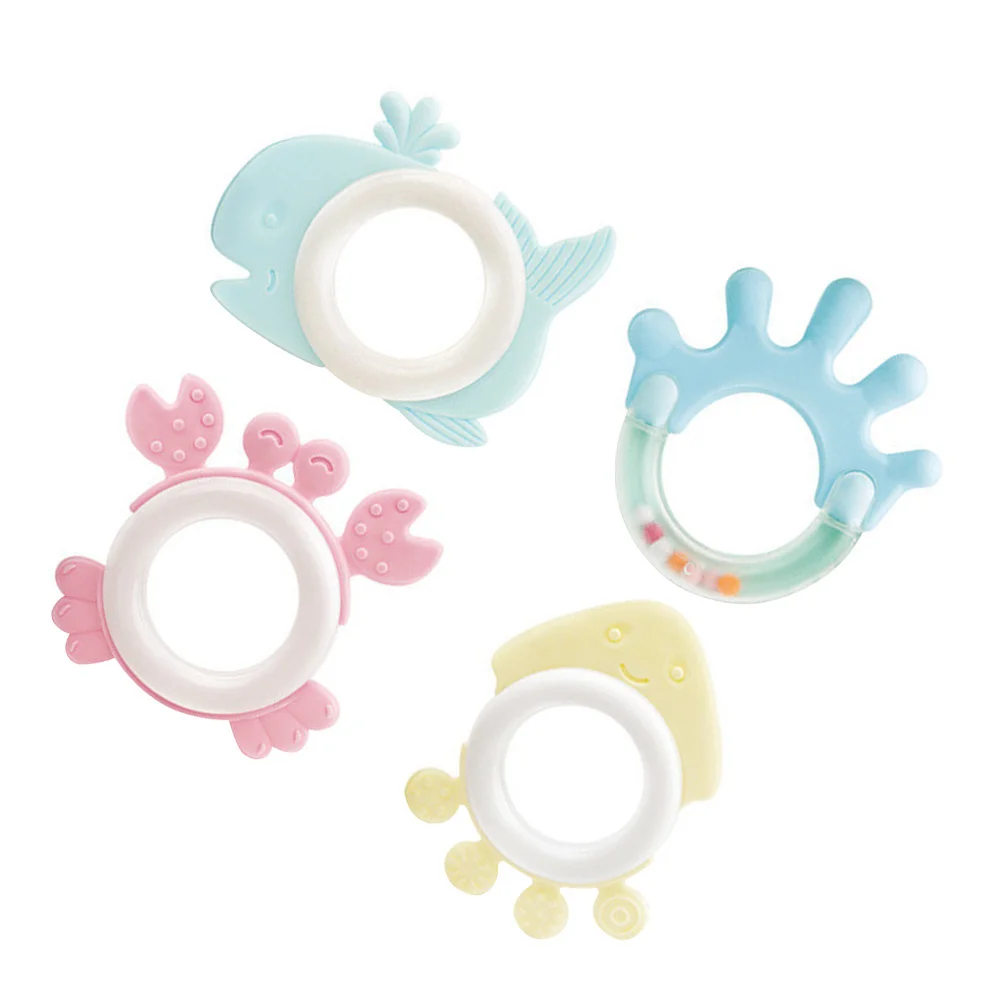 4Pcs Baby Molar Teethers Plastic Teething Rattle Shaker for Infant Grasp Shake Sensory Development Random Color
