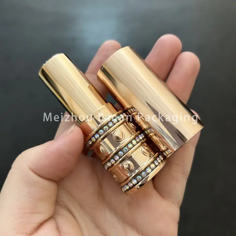 50Pcs luxury diamond pearl leather stickers lipstick case rose gold pattern customized round empty bling lipstick tube 5g