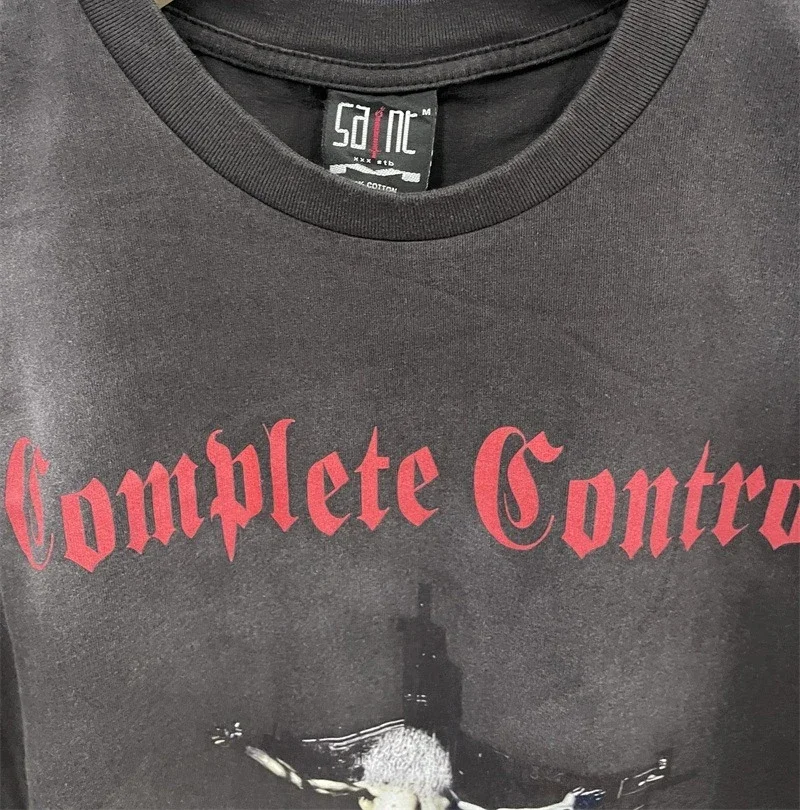 Black Washed Saint Michael Men’s Pullovers Pure Cotton Oversized Casual Long Sleeved T Shirts