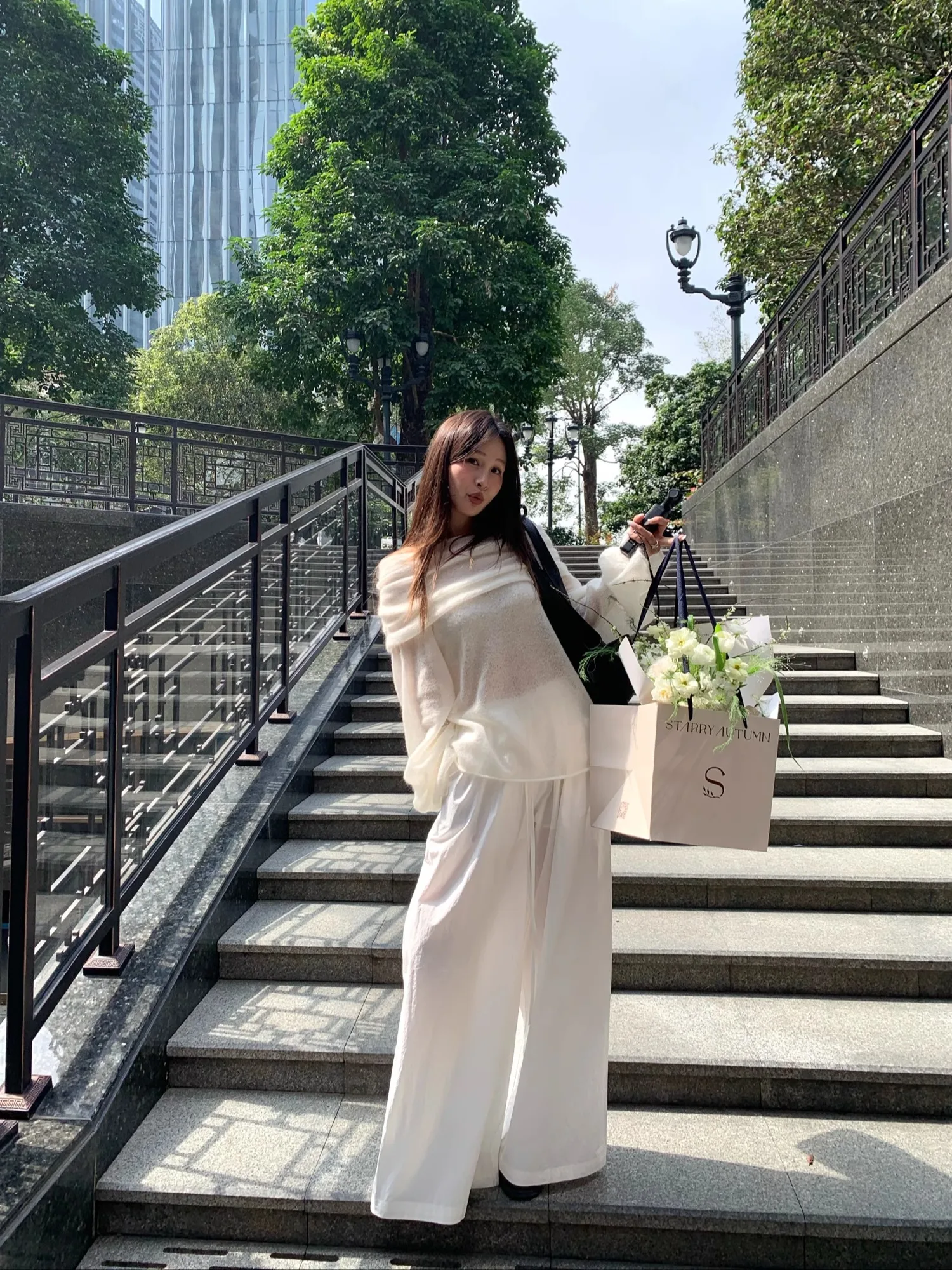 

BLUETIQUE Comfortable Loose Wide Leg Pants High Waist Straight Cut Elastic Waisand Long Length Cotton 00% Casual Trousers