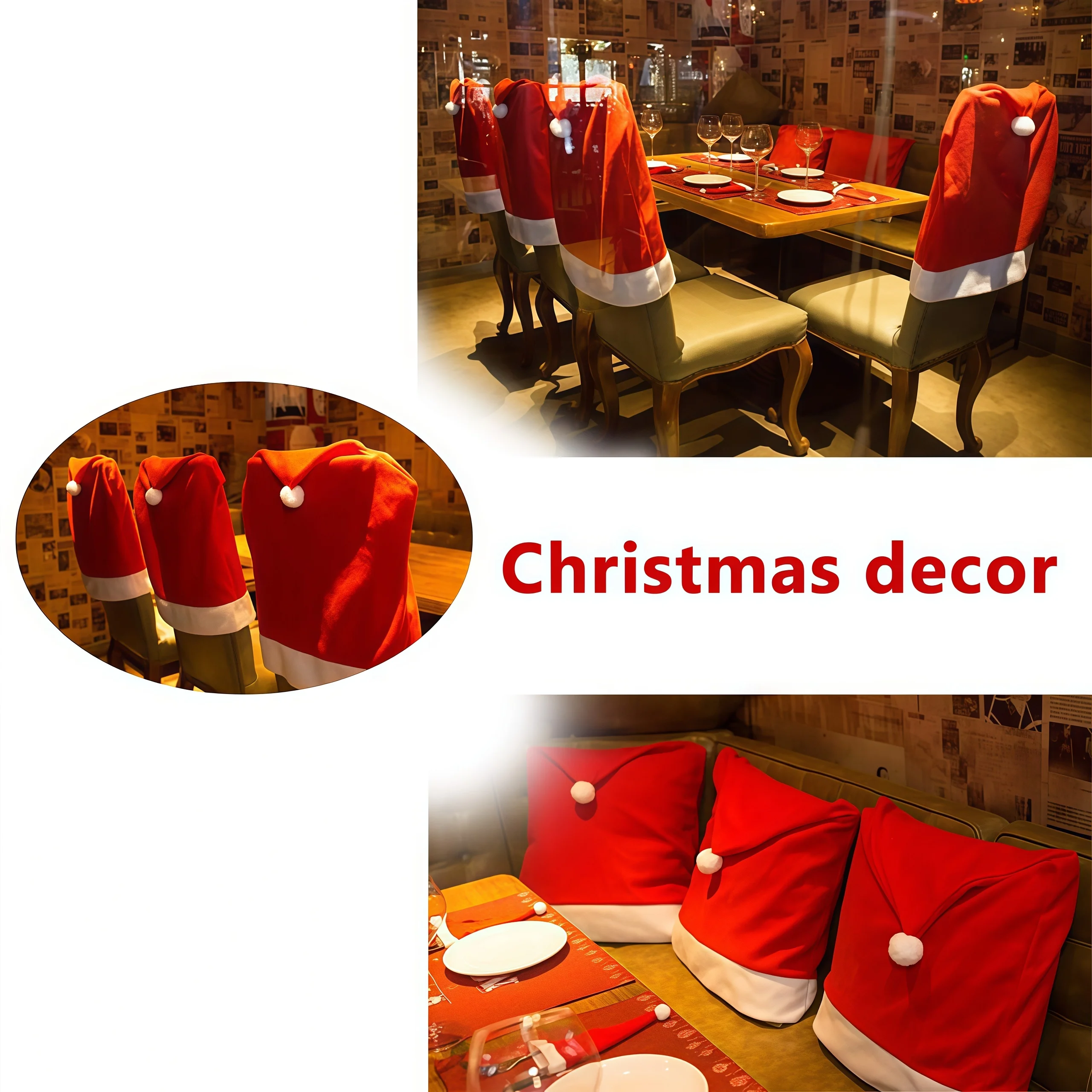4 قطع من أغطية كراسي عيد الميلاد مقاس 24 × 20 بوصة، ديكورات عطلة احتفالية للمنزل والحفلات، واقيات مقاعد من القماش المتين #5