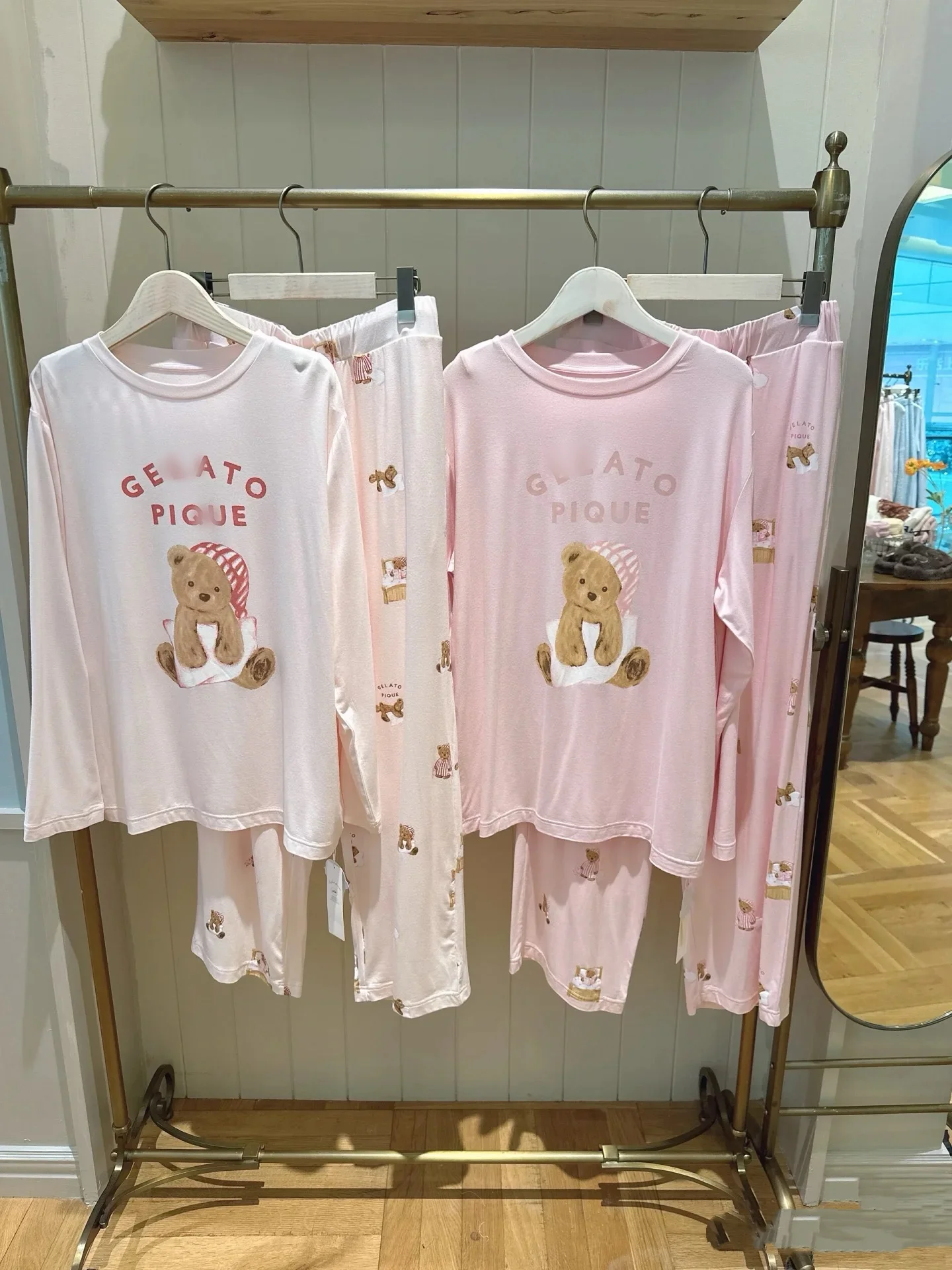 

Милый хлопковый пижамный комплект с медведем, с длинными рукавами, свободный домашний костюм для женщин, весна-осень, новый, с мультяшным принтом, удобный