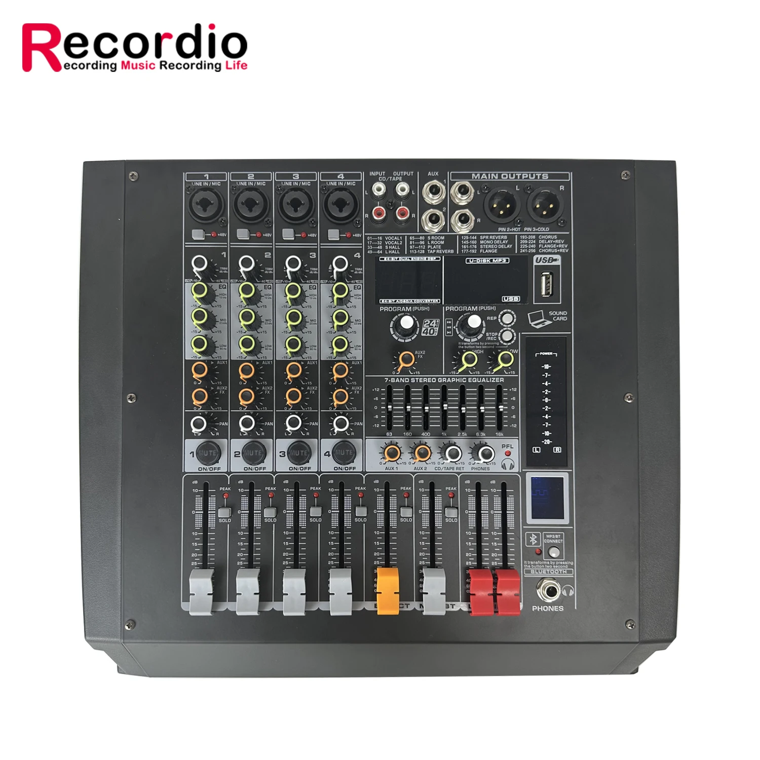 Consola de Mezclas Profesional GAX-FX4D con 256 Efectos DSP, Reverberación, Salida de 2 x 400 Vatios, 48V, USB, Mezclador de Audio para Conciertos, Fiestas, Karaoke y Estudio