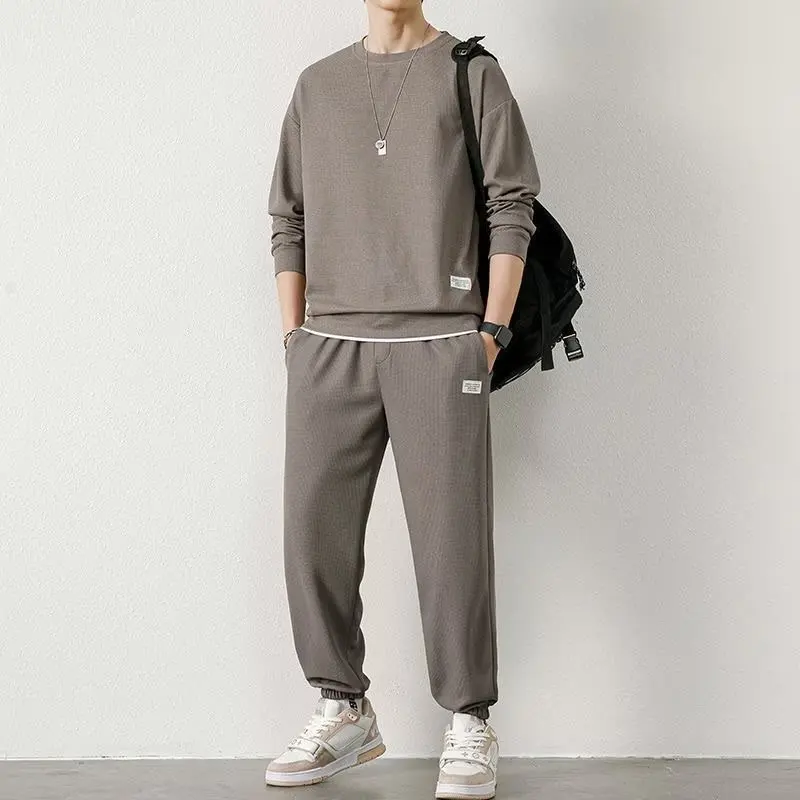 Antumn-conjunto deportivo informal para hombre, camiseta de manga larga y pantalones, ropa de estilo coreano, Primavera, nuevo
