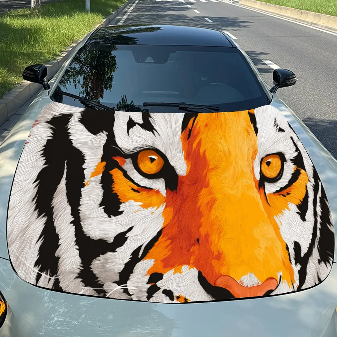 

Mighty Tiger Eyes Engine PVC Car Vinyl Wraps, Self-Adhesive Waterproof Car Hood Decal Sticker, Car Decoration Protection Sticker