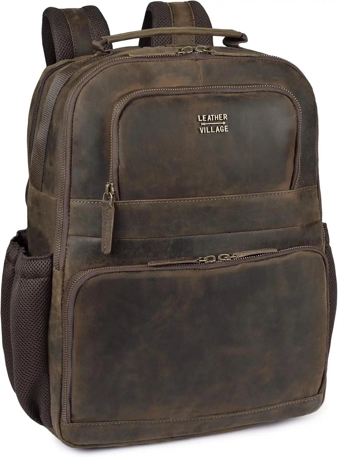 Leather Laptop Backpack for Men & Women, 20L, Work & Travel | Water-Repellent, Slim Business Bag Fits 2 Laptops up to 17", Tablets or Files, Daypack with Trolley Strap, Distressed Brown