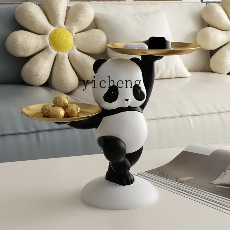

TQH6.14 Entry Entrance Cabinet Panda Key Storage Ornament Living Room Coffee Table Double Tray Home Decoration