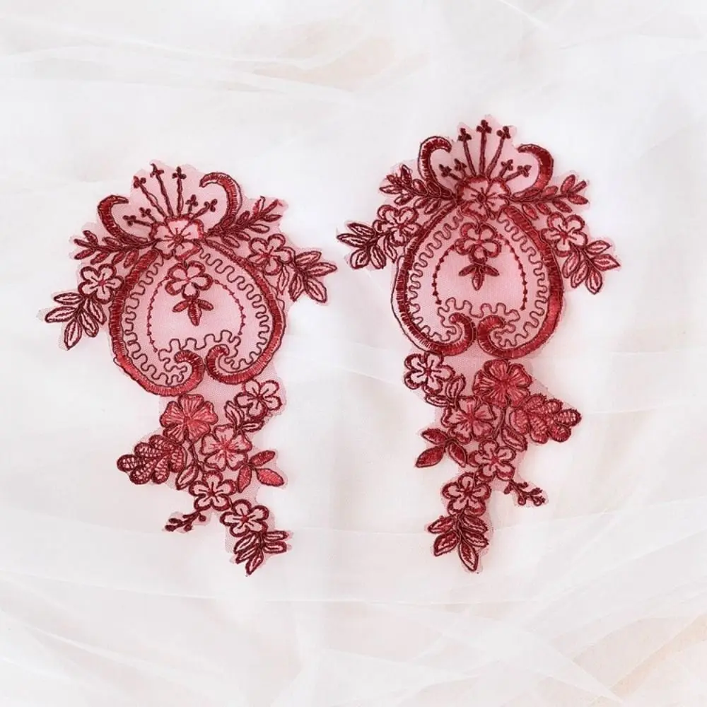 2pcs Floral Design Lace Applique Patch Handmade Craft Organza Fabric Embroidered Lace Patch Versatile Chic