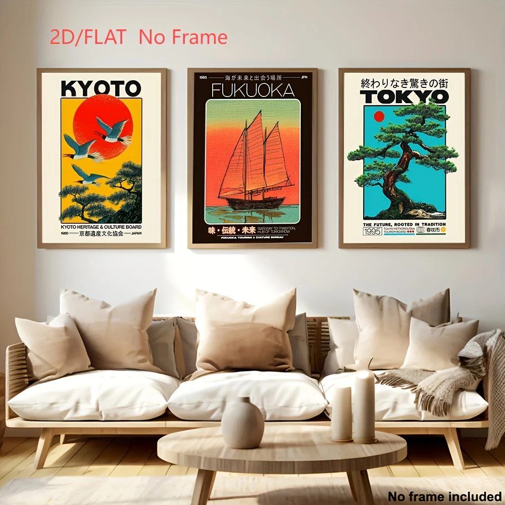 Home Decor Japandi Style - 3 Buah/Set Poster Cetakan Kanvas Perjalanan