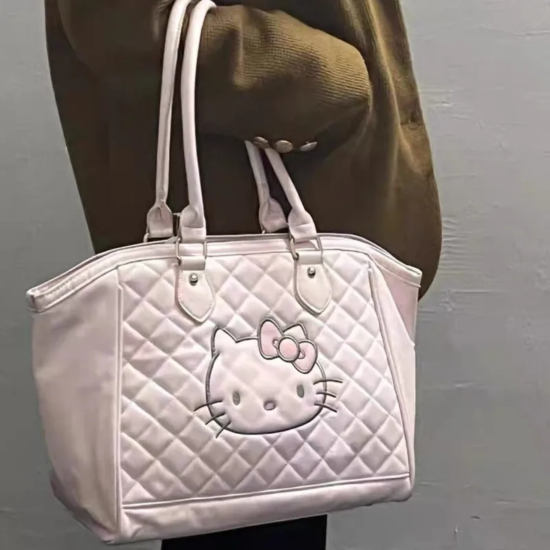 Sanrio Hello Kitty Pink PU Leather Fashion Bags Women Luxury Design Handbag Y2k Cartoon New Cute Totes Female Trendy Travel Bag