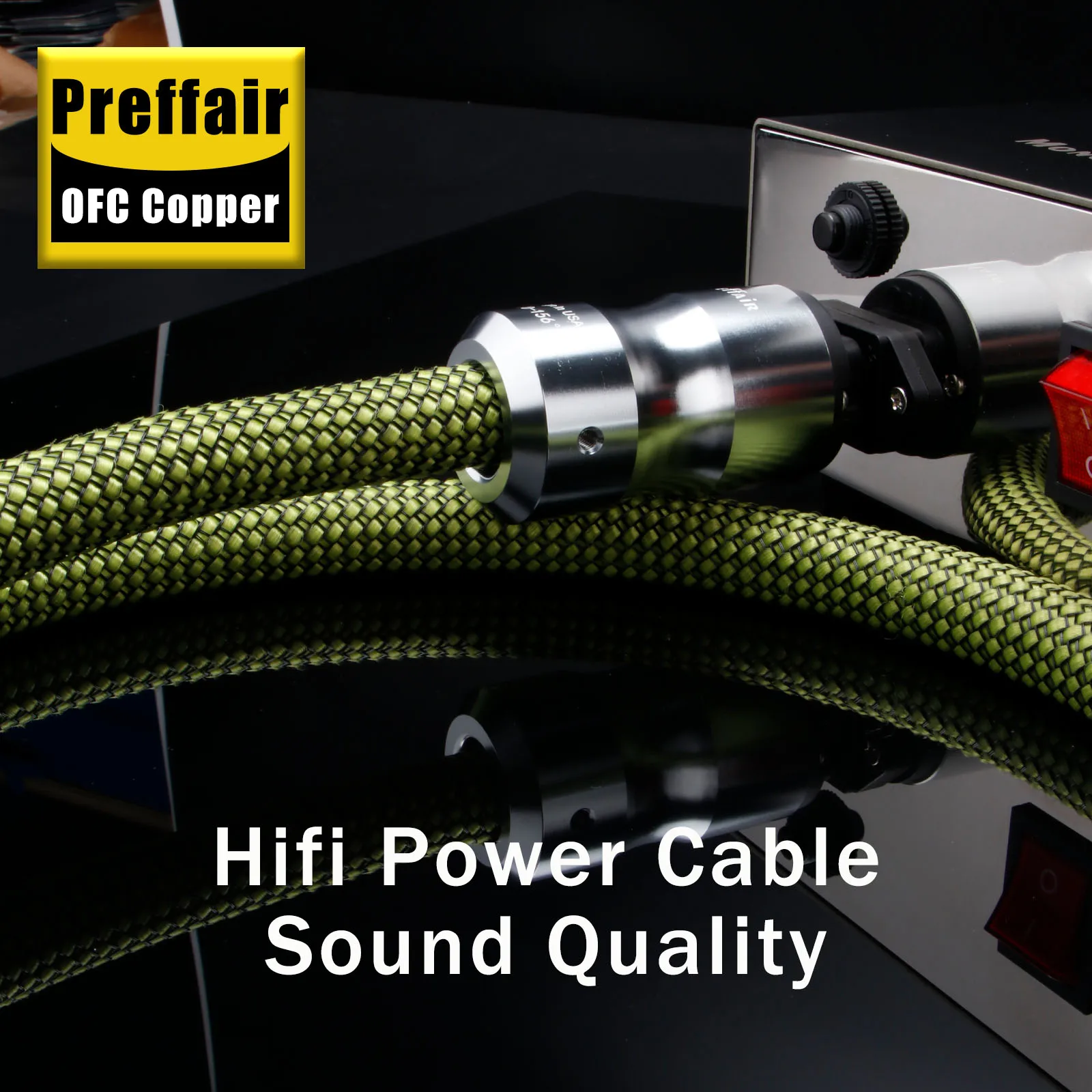 Preffair D503P089G HIFi-Stromkabel, Netzkabel, Schuko/US+C15-Stecker für Audio-CD-Verstärker, Verstärker – Detail 1