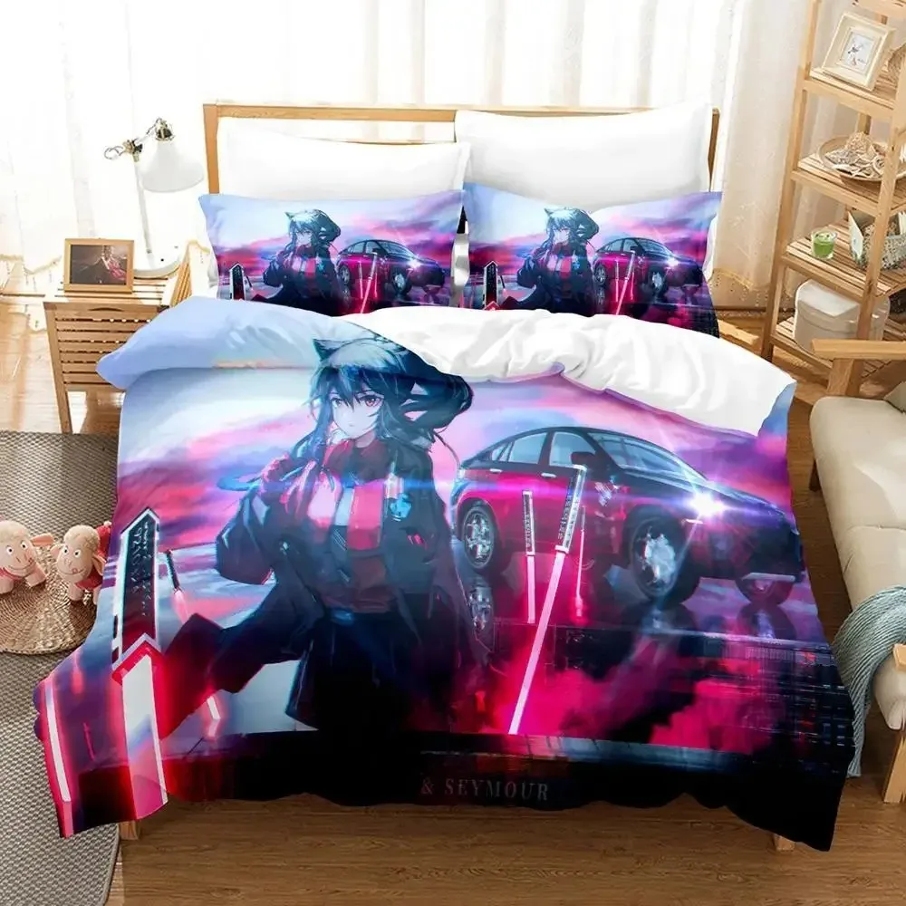 Kawaii Anime Arknights Bedding Set Single Twin Full Queen King Size Bed Set Aldult Kid Bedroom Duvetcover Sets 3D Bed Sheet Set