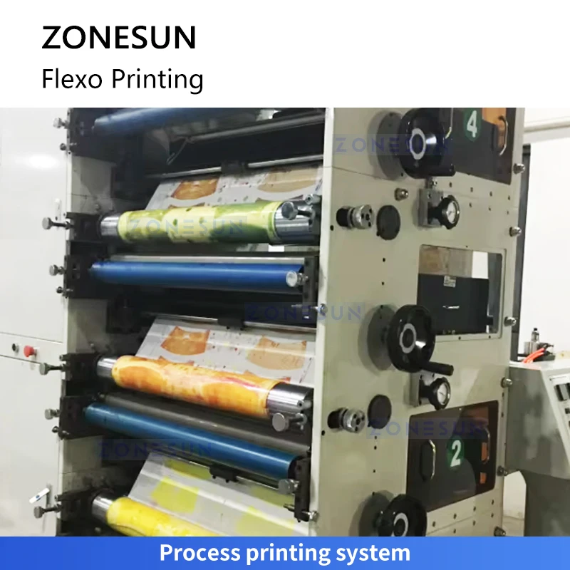 Zonesun mesin cetak Flexographic, ZS-RY4 mesin cetak Label Flexo Press Flexo 4 warna