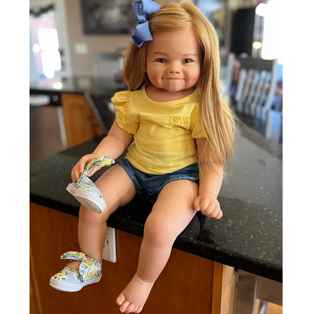 With Neck Part Raye 28inch Finished Reborn Baby Doll Smile Girl Cloth Body Long Hair Handmade Gifts