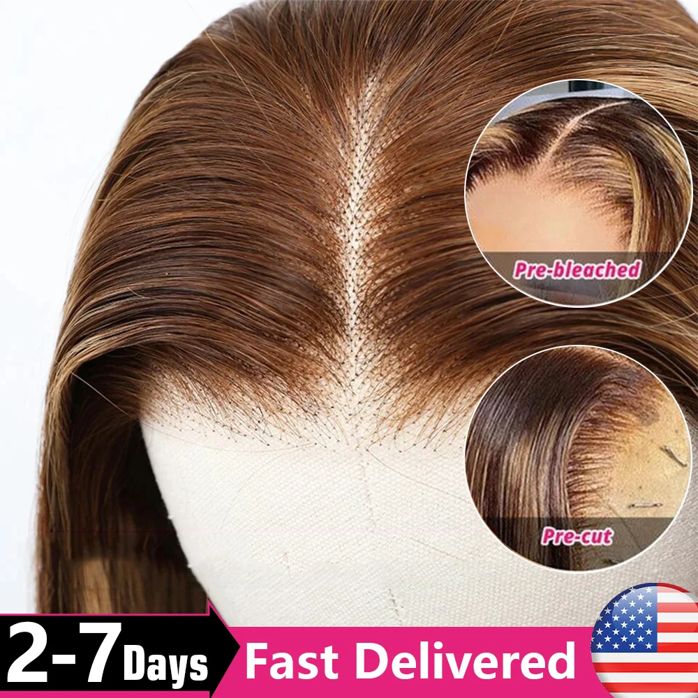 Highlight Glueless Wig Human Hair Ready To Wear And Go Preplucked Straight 13x6 HD Lace Frontal Colored Human Hair Wigs On Sale