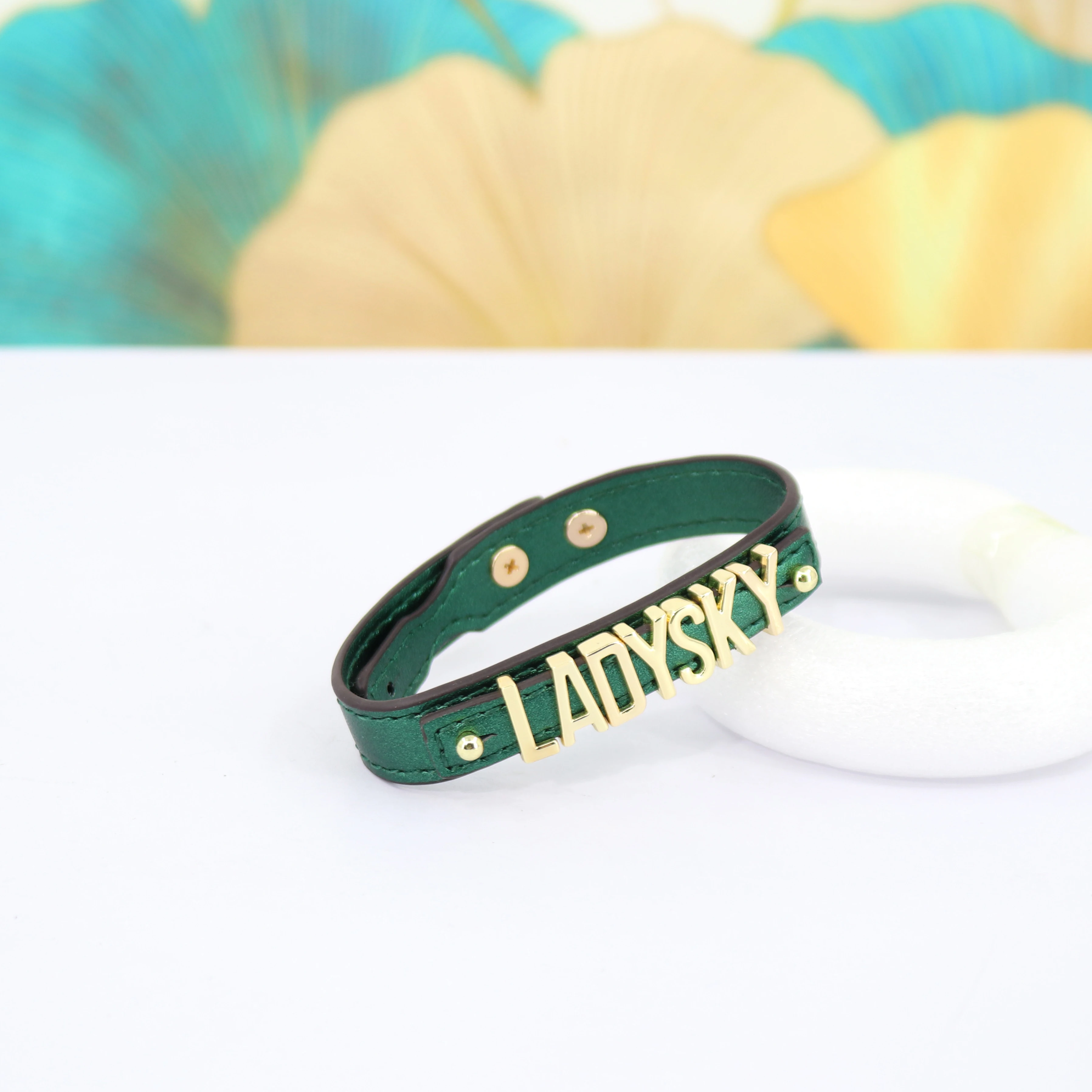 

2026Ladysky Fashion PU Leather Bangle for Women Ladies Wrist Strap Personality Bracelet with Metal Letter Bag Hanging Ornament