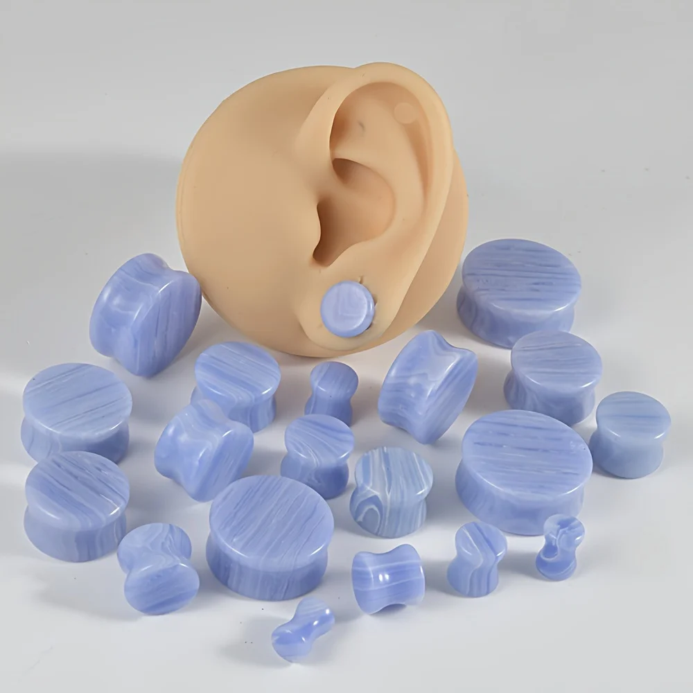 2pcs Stylish Purple Agate Stone Double Flare Saddle Design Ear Gauge Plugs Tunnels Expander Stretching Body Piercing Jewelry