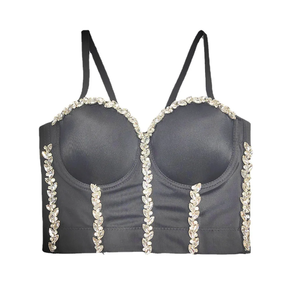 Diamond Chain Strapless Slim Fit Sexy Nightclub Innerwear Outerwear Pure Desire Bridesmaid's Dress Knitted Fabric Wrap Chest