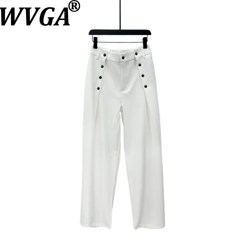 

WVGA весна осень новые мужские высококачественные широкие брюки с широкими штанинами, украшенные пуговицами, однотонные нишевые повседневные драпированные прямые брюки Ins Y2K W17617