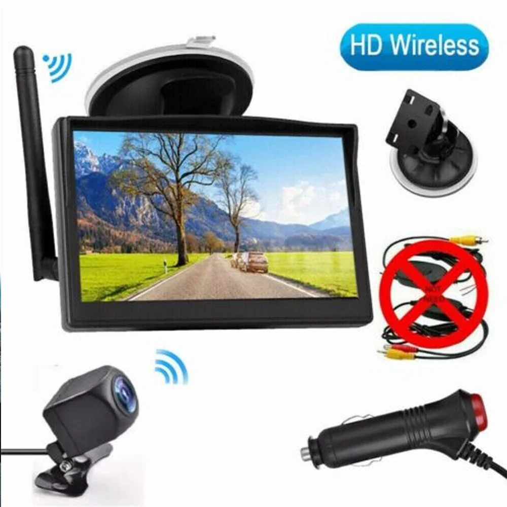 

Bileeko Wireless Car Backup Rear View Camera System 5 "Display for RV Car Pickup Bus-Built in Wilreless