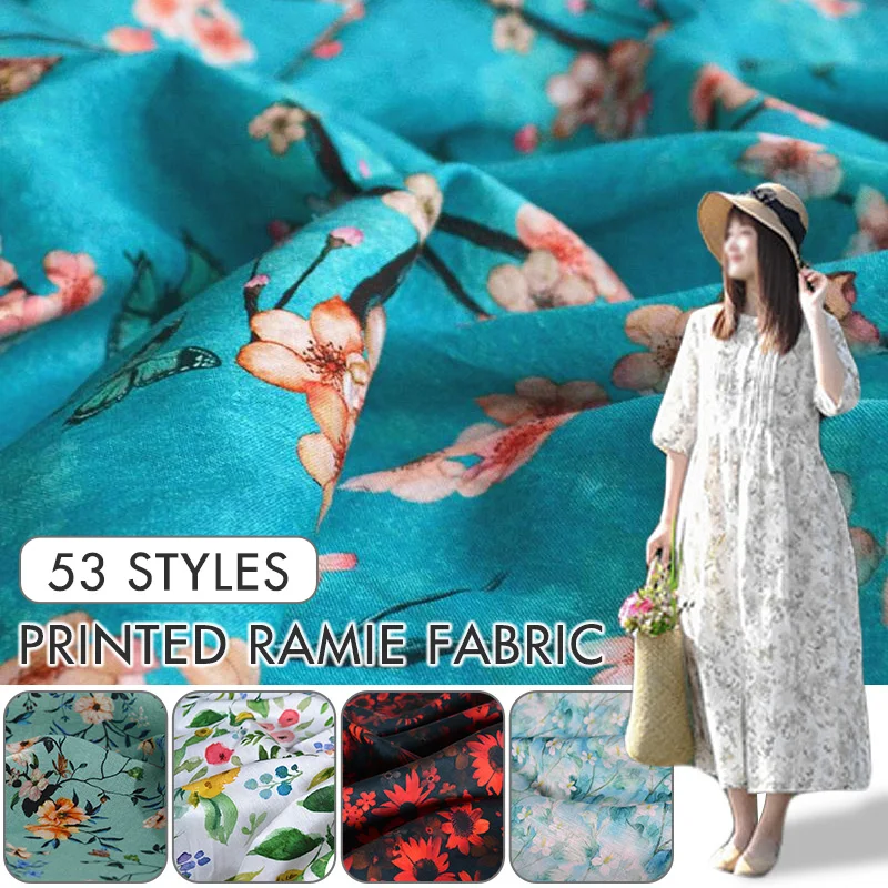 High-end Print Ramie Fabric Thin Comfort Cotton Linen Cloth for Summer Clothing Leisure Cheongsam Dress Garment Tablecloth DIY 