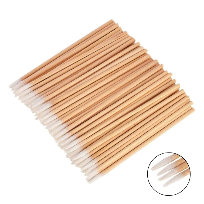 200pcs Bamboo cotton swabs Disposable Ultra-small Cotton Swab Lip Gloss Swabs Cleaning Sticks Eyelash Extension Applicators Tool