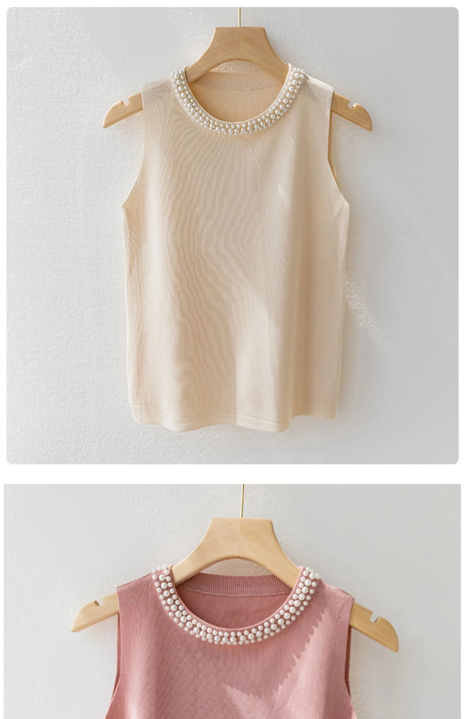 Korea Gestrickte Westen Frauen Top Solide Tank Blusas Mujer De Moda Sommer Neue Mode Weibliche Ärmellose Perlen Casual Dünne Tops – Detail 7