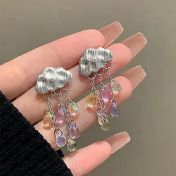 Silver Color Cloud Water Drop Tassel Earrings 2023 New Fashion Crystal Raindrop Cloud Shaped Earrings for Women Party Jewelry