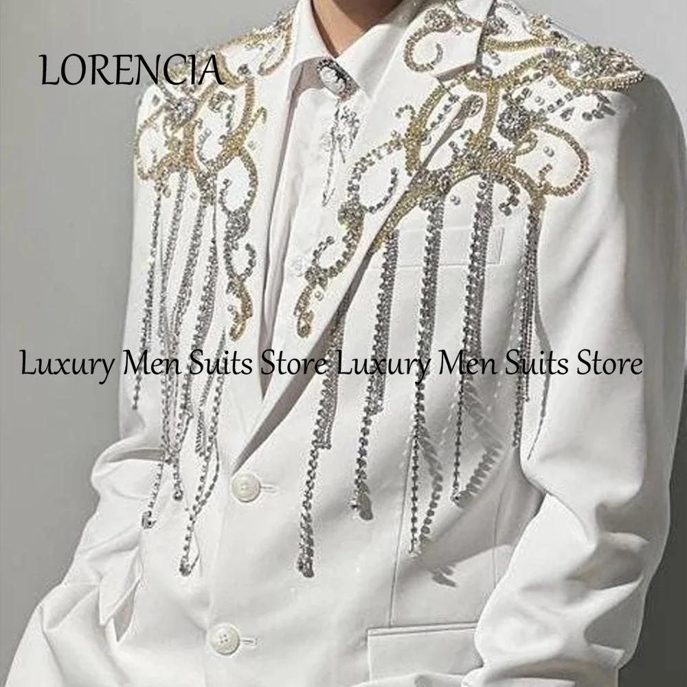 

Leisure Diamond Male Suits 2 Pieces Sparkling Tassel Wedding Groom Tuxedos Customized Blazer Pants fatos de homem Men Clothing