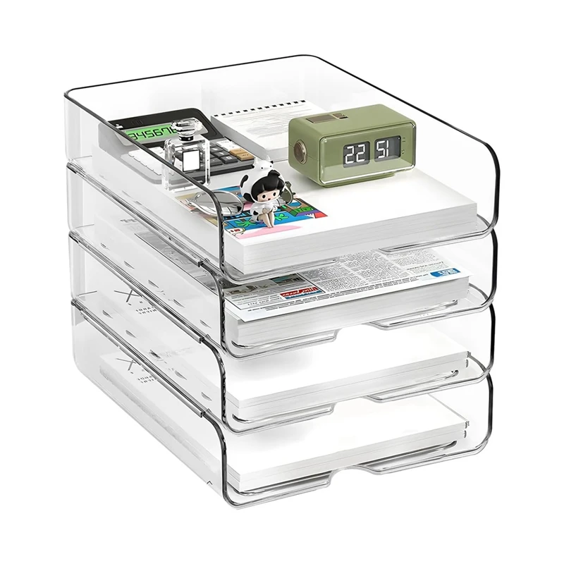 NEW-4-Tier Paper Organizer For Desk, Stackable Desk Organizer Paper Tray, Desk Accessories & Workspace Organizers