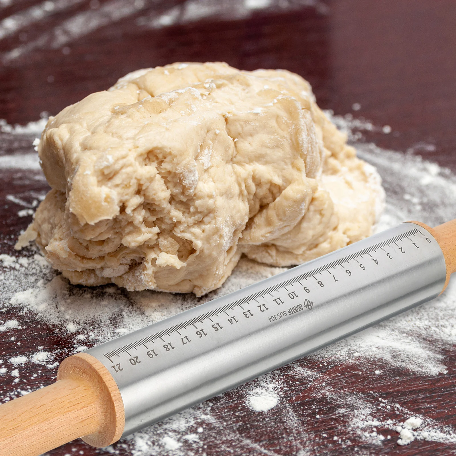

1pc Stainless Steel Rolling Pin Dough Lattice Lightweight Baking Kitchen Bakery Smooth Surface Easy Clean Pizza Pastry Bread