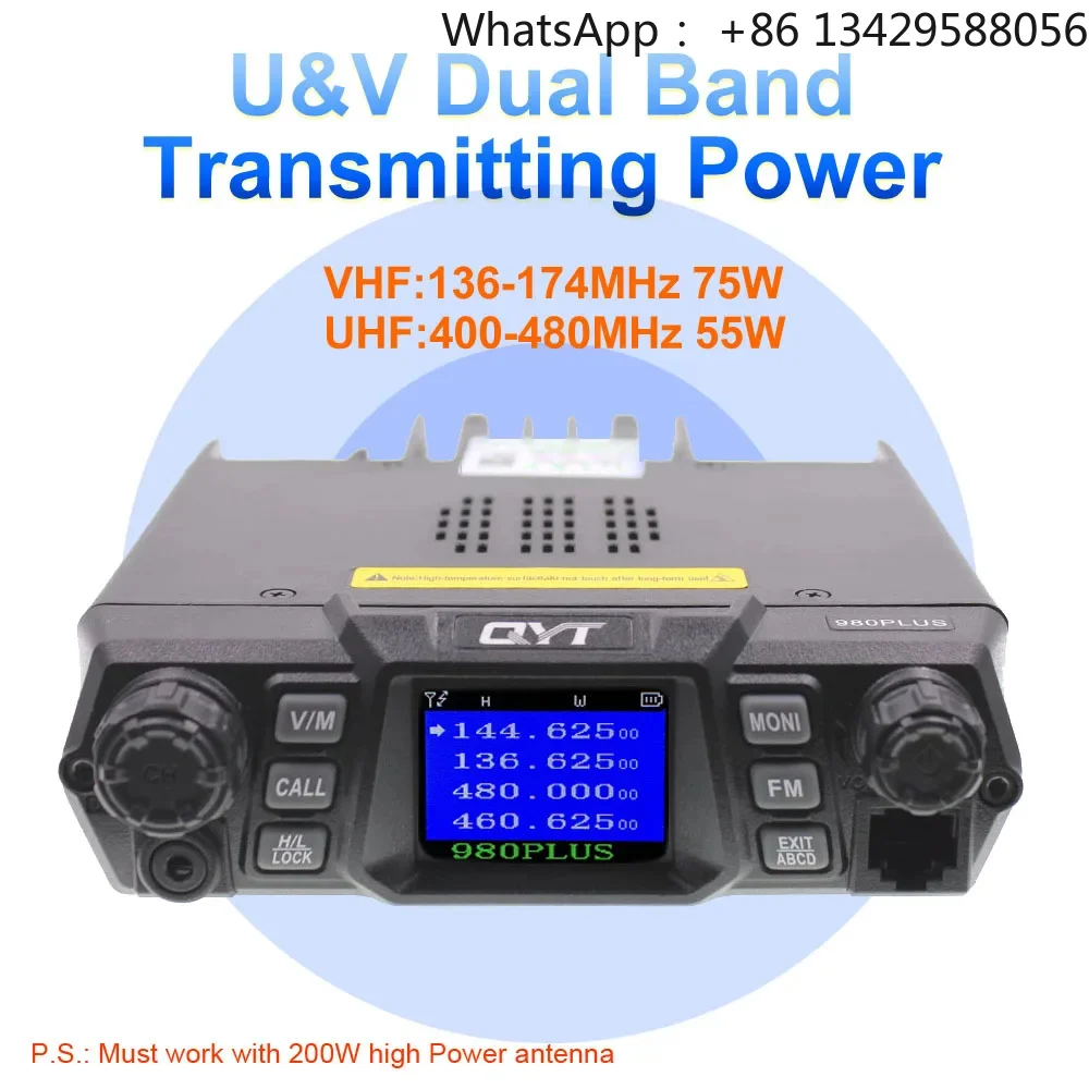 QYT Kt 980plus 75W VHF UHF Dual Band Four Display Walkie Talkie PTT ID Remote Stun Kill FM Vehicle Transceiver Car Mobile Radio