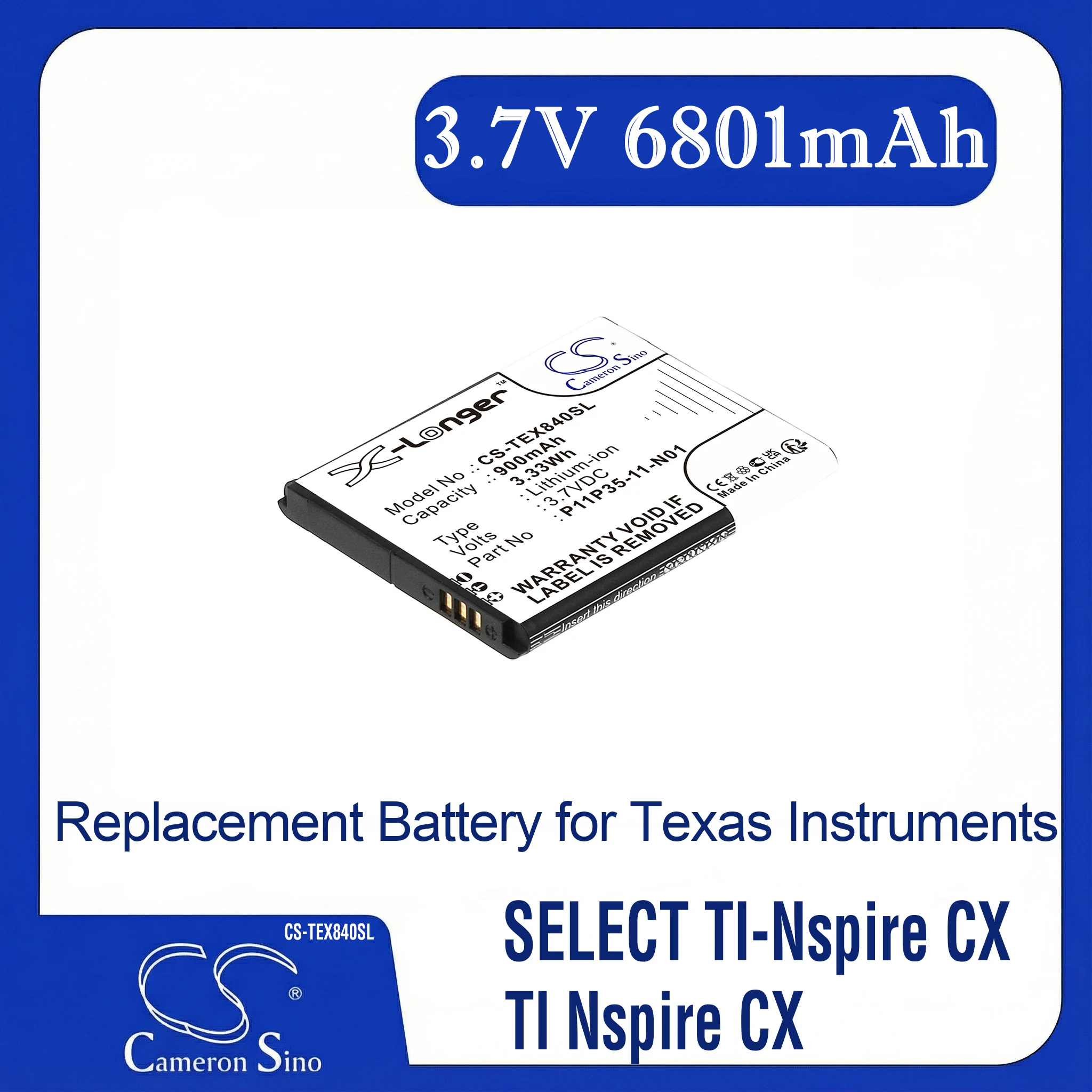 

Cameron Sino Replacement Battery for Texas Instruments SELECT TI-Nspire CX, TI Nspire CX, Fits P/N 3.7L12005SPA