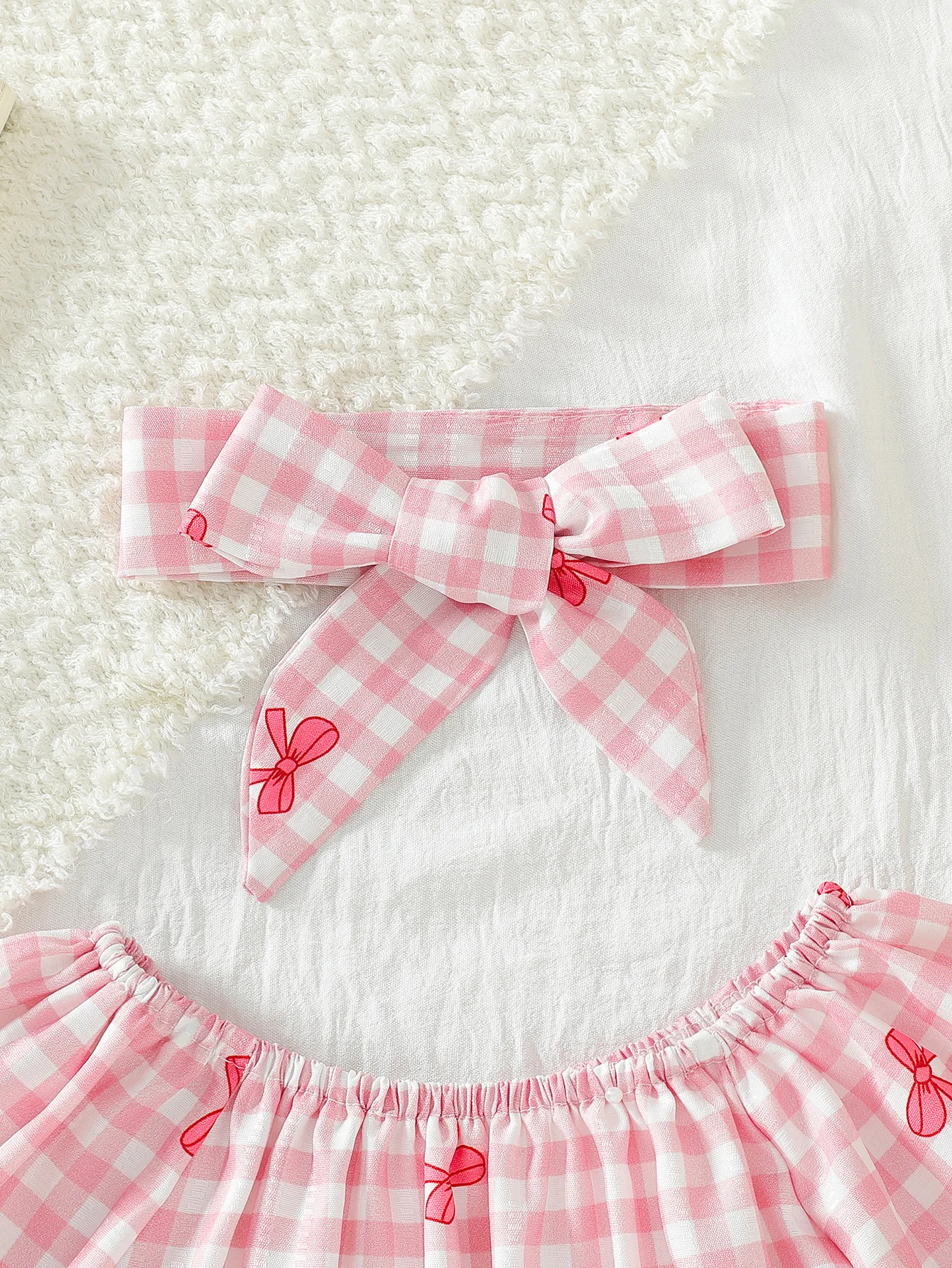 طفلة الصيف لطيف عارضة واحدة الكتف فقاعة كم الخصر القوس شبكة مطبوعة الدانتيل الديكور بذلة وعقال